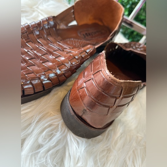 New SUNSTEPS Hand Woven Weaved Huarache Brown Leather Sandals Loafers Mens - Picture 6 of 9